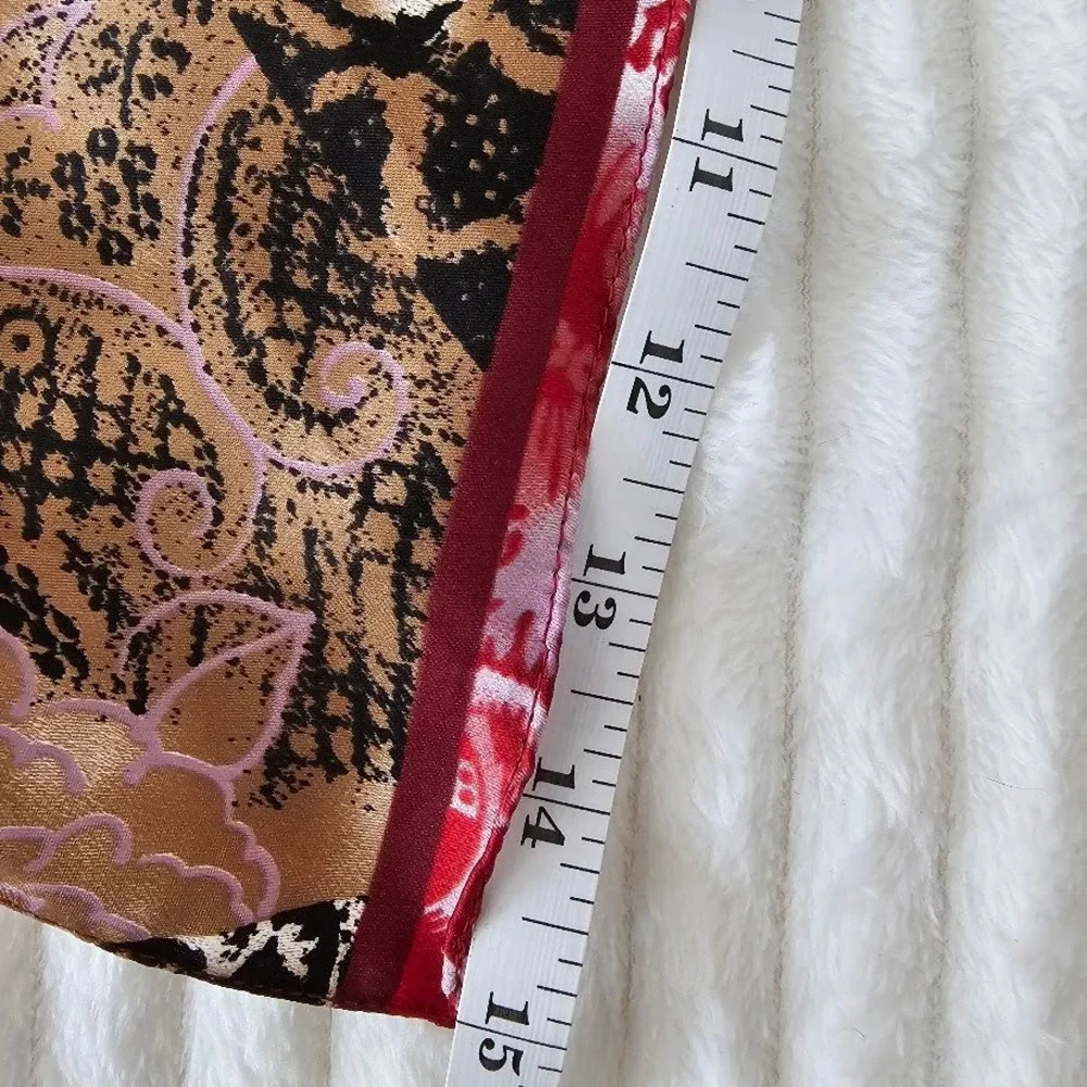 Paisley Silk Scarf Red Black Floral Patchwork Boho Oblong Wrap Art To Wear 62X15
